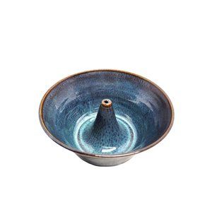 Handmade Pottery Signed Small Bundt Pan Bakeware Bread Cake 7" Blue Monkey Bread